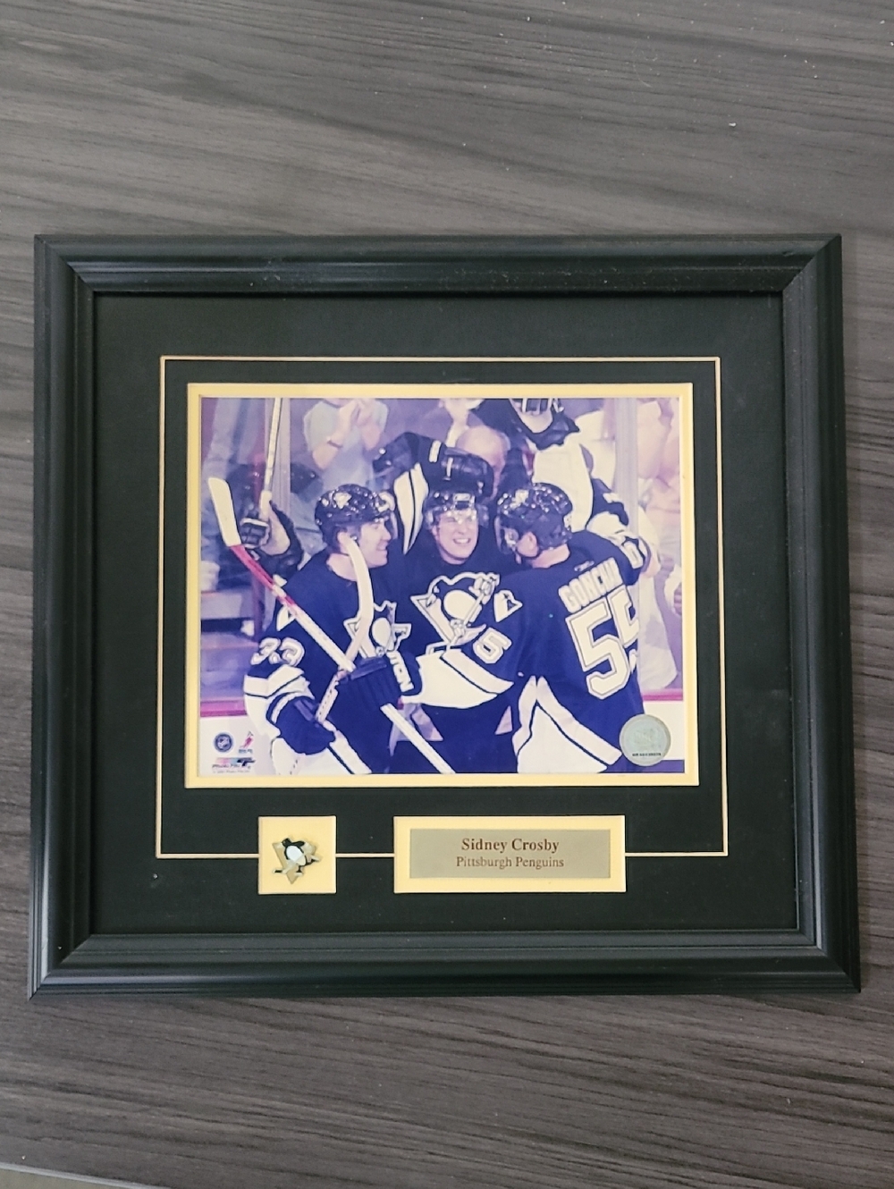 Framed Black and Gold Crosby First Goal With Pin Photo Wall Accent